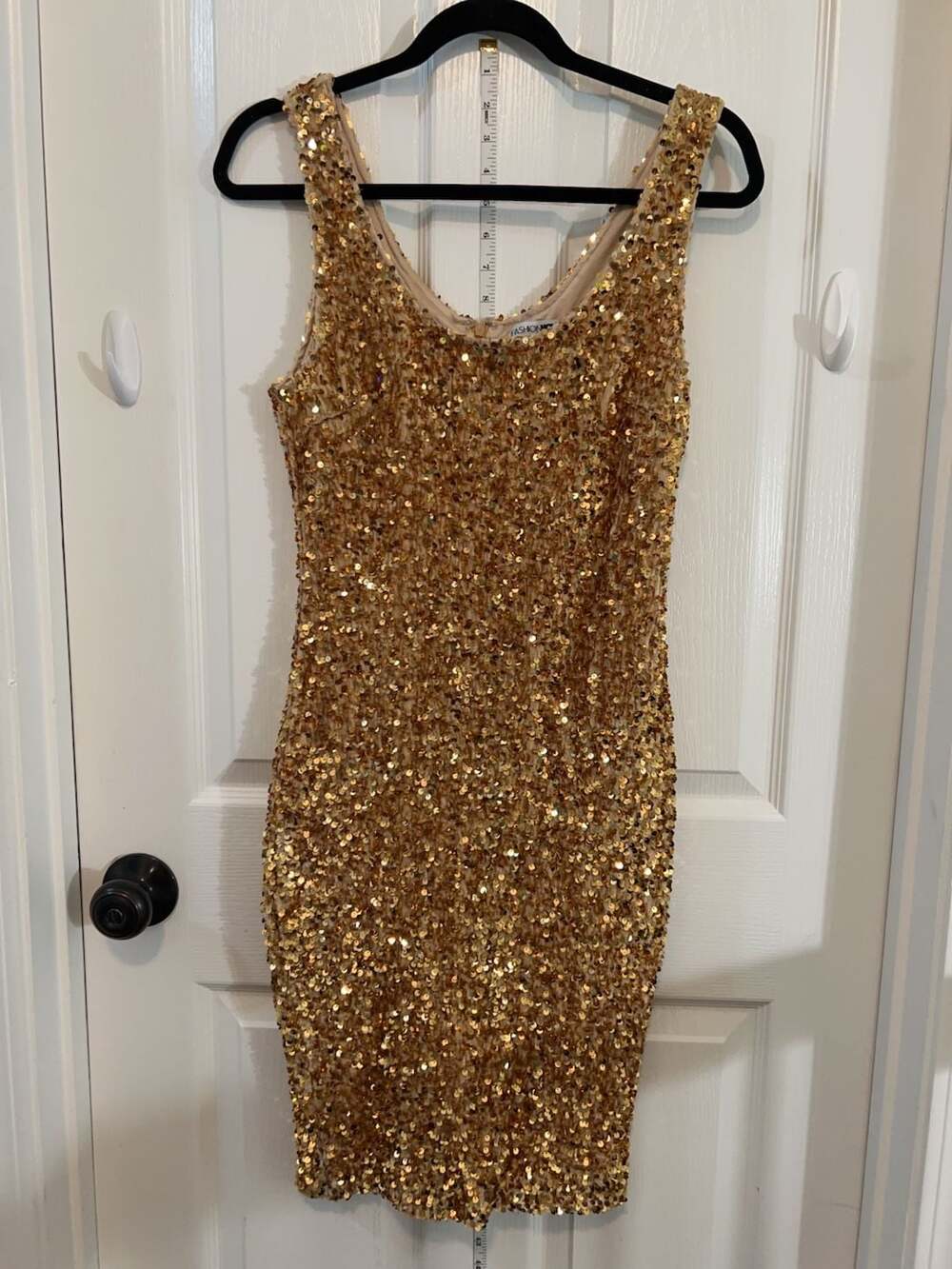 Fashion Nova Gold Sequin Bodycon Party Dress